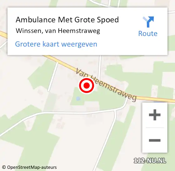 Locatie op kaart van de 112 melding: Ambulance Met Grote Spoed Naar Winssen, van Heemstraweg op 25 november 2022 10:28