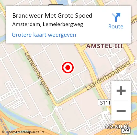 Locatie op kaart van de 112 melding: Brandweer Met Grote Spoed Naar Amsterdam, Lemelerbergweg op 25 november 2022 10:35