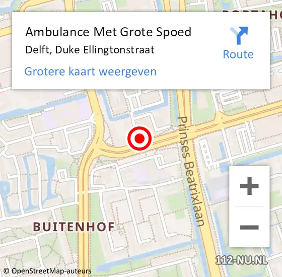 Locatie op kaart van de 112 melding: Ambulance Met Grote Spoed Naar Delft, Duke Ellingtonstraat op 25 november 2022 13:50