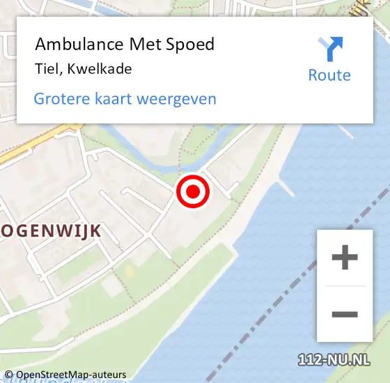 Locatie op kaart van de 112 melding: Ambulance Met Spoed Naar Tiel, Kwelkade op 25 november 2022 13:57