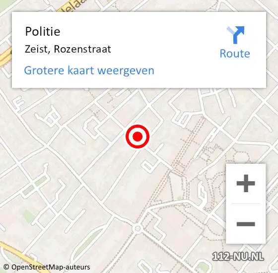Locatie op kaart van de 112 melding: Politie Zeist, Rozenstraat op 25 november 2022 14:25
