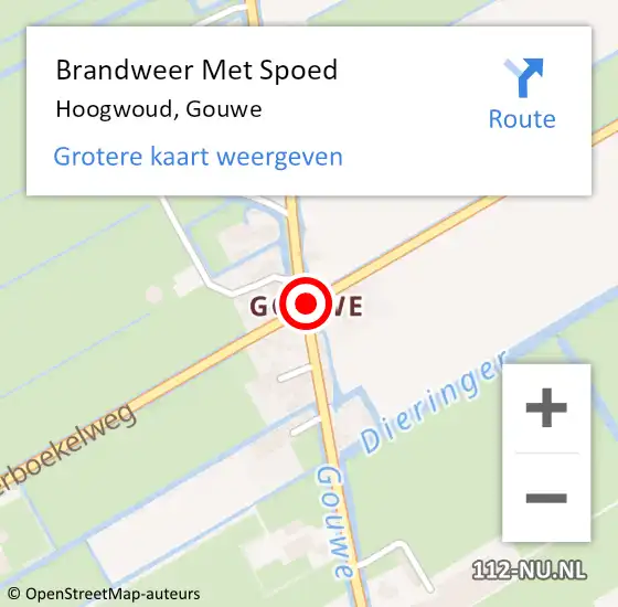 Locatie op kaart van de 112 melding: Brandweer Met Spoed Naar Hoogwoud, Gouwe op 6 augustus 2014 09:04