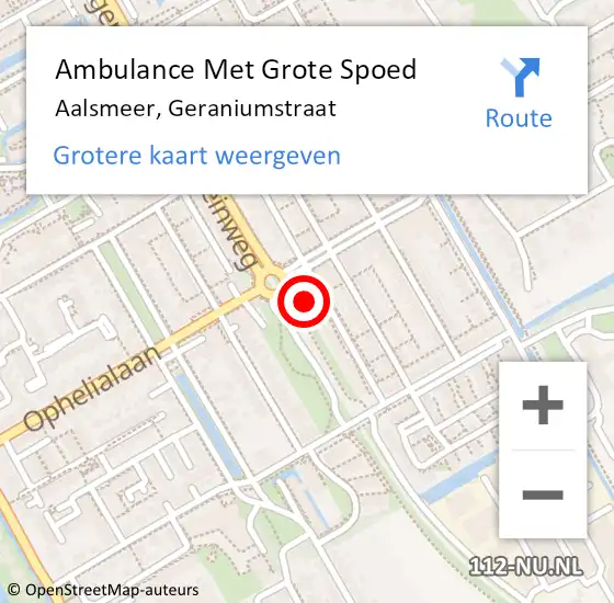 Locatie op kaart van de 112 melding: Ambulance Met Grote Spoed Naar Aalsmeer, Geraniumstraat op 25 november 2022 15:10