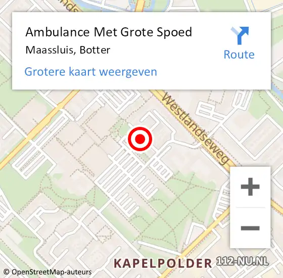 Locatie op kaart van de 112 melding: Ambulance Met Grote Spoed Naar Maassluis, Botter op 25 november 2022 17:58