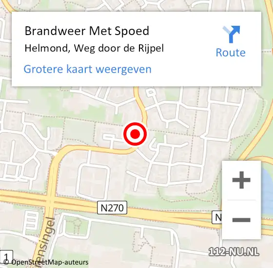 Locatie op kaart van de 112 melding: Brandweer Met Spoed Naar Helmond, Weg door de Rijpel op 25 november 2022 18:24