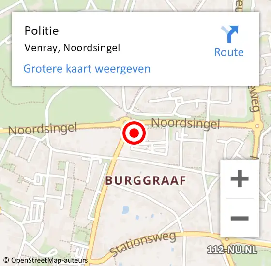 Locatie op kaart van de 112 melding: Politie Venray, Noordsingel op 25 november 2022 18:34