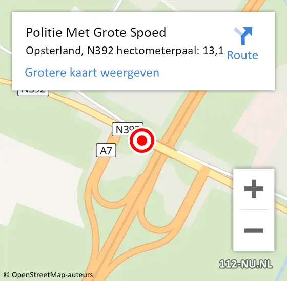 Locatie op kaart van de 112 melding: Politie Met Grote Spoed Naar Opsterland, N392 hectometerpaal: 13,1 op 25 november 2022 19:55