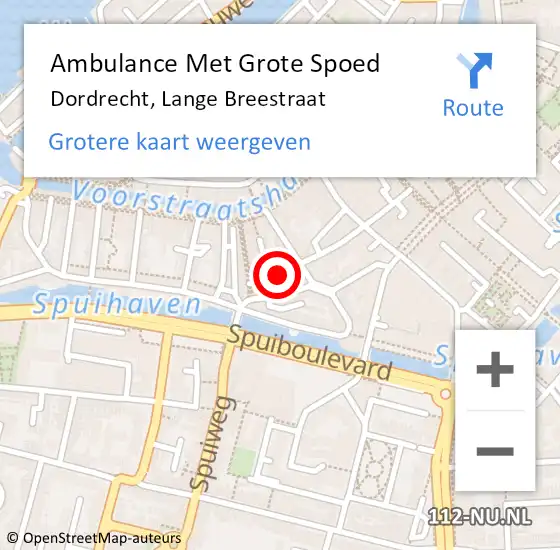 Locatie op kaart van de 112 melding: Ambulance Met Grote Spoed Naar Dordrecht, Lange Breestraat op 25 november 2022 21:14