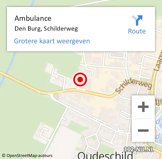 Locatie op kaart van de 112 melding: Ambulance Den Burg, Schilderweg op 25 november 2022 21:18