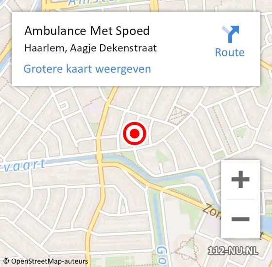 Locatie op kaart van de 112 melding: Ambulance Met Spoed Naar Haarlem, Aagje Dekenstraat op 26 november 2022 05:43
