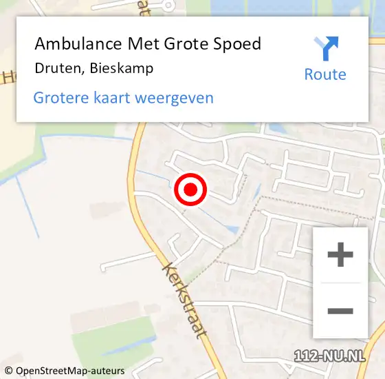 Locatie op kaart van de 112 melding: Ambulance Met Grote Spoed Naar Druten, Bieskamp op 26 november 2022 09:20