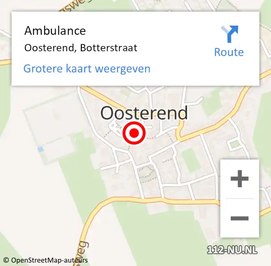 Locatie op kaart van de 112 melding: Ambulance Oosterend, Botterstraat op 26 november 2022 10:37