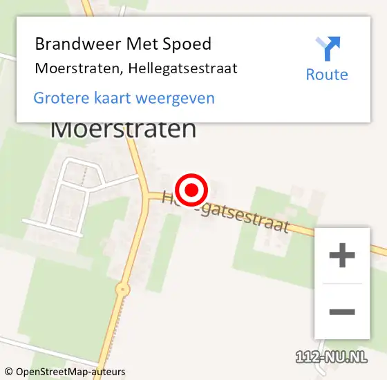 Locatie op kaart van de 112 melding: Brandweer Met Spoed Naar Moerstraten, Hellegatsestraat op 26 november 2022 10:44