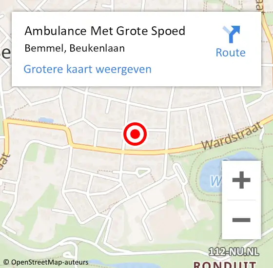 Locatie op kaart van de 112 melding: Ambulance Met Grote Spoed Naar Bemmel, Beukenlaan op 26 november 2022 12:47