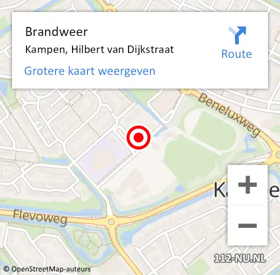 Locatie op kaart van de 112 melding: Brandweer Kampen, Hilbert van Dijkstraat op 26 november 2022 14:57