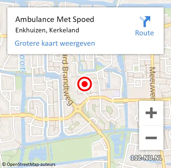 Locatie op kaart van de 112 melding: Ambulance Met Spoed Naar Enkhuizen, Kerkeland op 26 november 2022 15:05