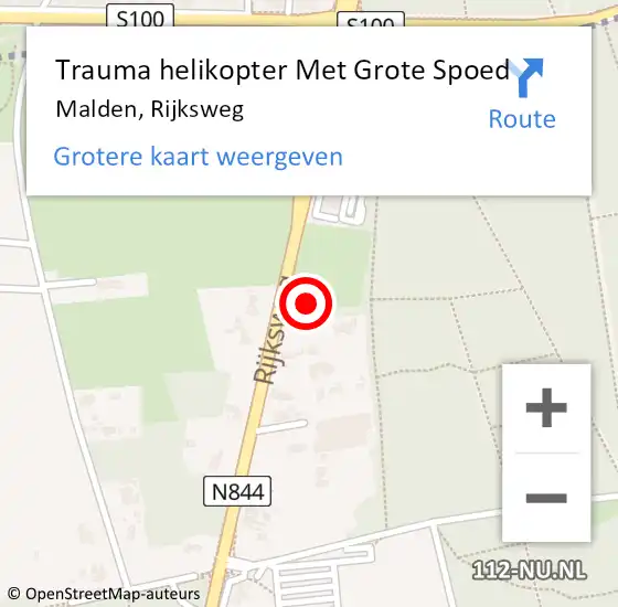 Locatie op kaart van de 112 melding: Trauma helikopter Met Grote Spoed Naar Malden, Rijksweg op 26 november 2022 15:57