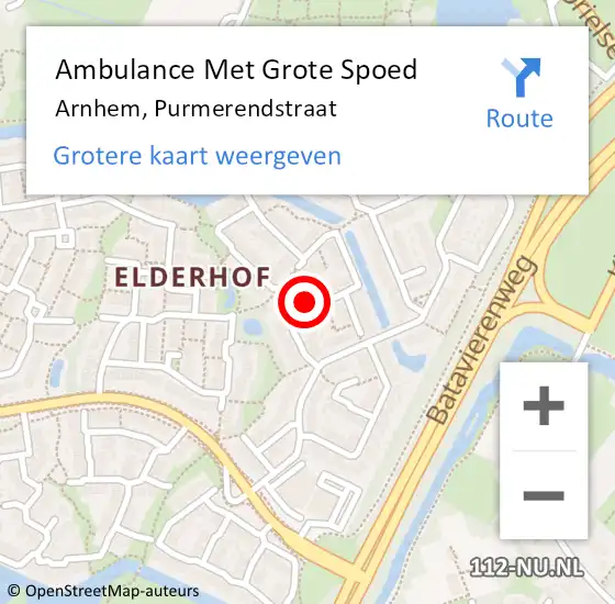 Locatie op kaart van de 112 melding: Ambulance Met Grote Spoed Naar Arnhem, Purmerendstraat op 26 november 2022 19:02