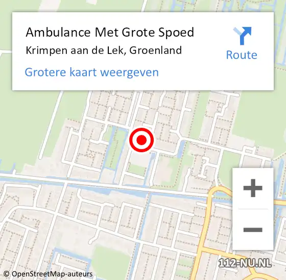Locatie op kaart van de 112 melding: Ambulance Met Grote Spoed Naar Krimpen aan de Lek, Groenland op 26 november 2022 19:28