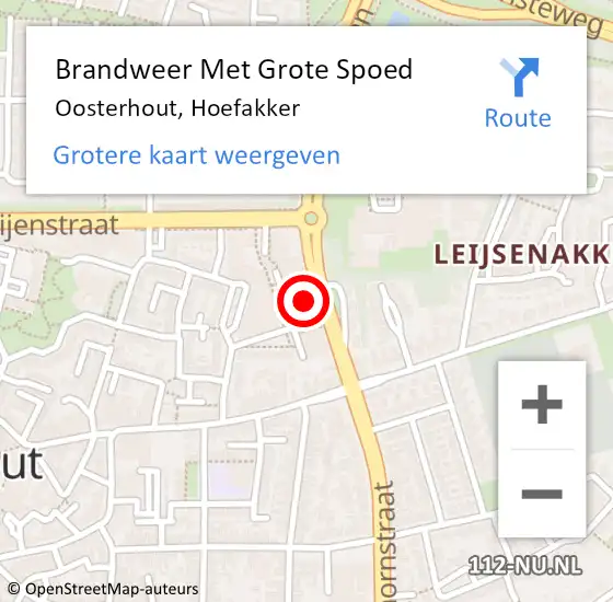 Locatie op kaart van de 112 melding: Brandweer Met Grote Spoed Naar Oosterhout, Hoefakker op 26 november 2022 21:47