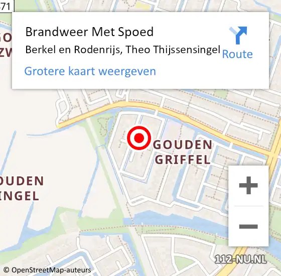 Locatie op kaart van de 112 melding: Brandweer Met Spoed Naar Berkel en Rodenrijs, Theo Thijssensingel op 26 november 2022 21:52