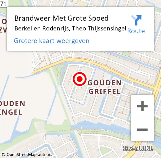 Locatie op kaart van de 112 melding: Brandweer Met Grote Spoed Naar Berkel en Rodenrijs, Theo Thijssensingel op 26 november 2022 21:54