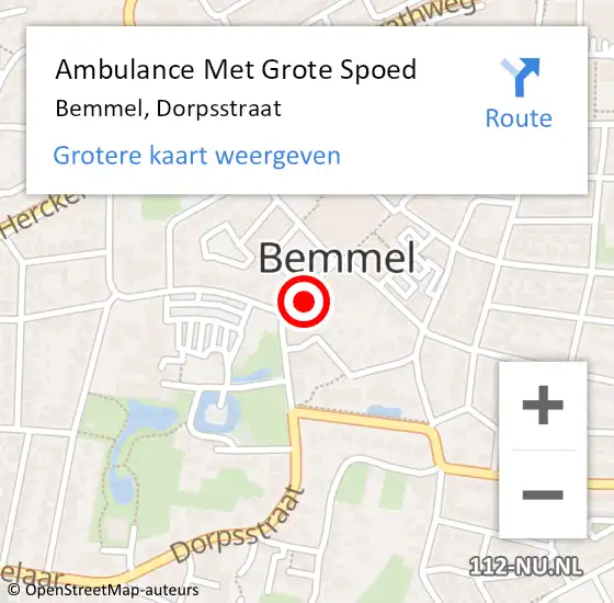 Locatie op kaart van de 112 melding: Ambulance Met Grote Spoed Naar Bemmel, Dorpsstraat op 26 november 2022 23:11