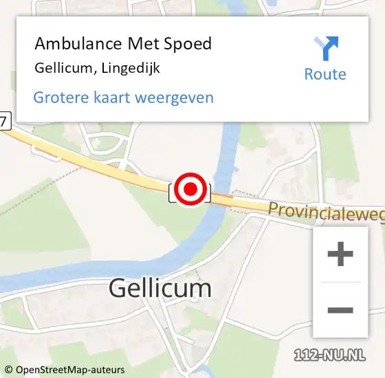Locatie op kaart van de 112 melding: Ambulance Met Spoed Naar Gellicum, Lingedijk op 27 november 2022 01:22