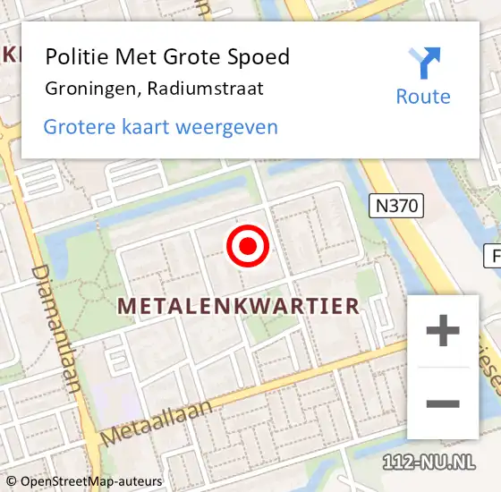 Locatie op kaart van de 112 melding: Politie Met Grote Spoed Naar Groningen, Radiumstraat op 27 november 2022 02:28