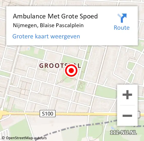 Locatie op kaart van de 112 melding: Ambulance Met Grote Spoed Naar Nijmegen, Blaise Pascalplein op 27 november 2022 02:36