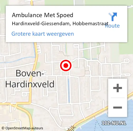 Locatie op kaart van de 112 melding: Ambulance Met Spoed Naar Hardinxveld-Giessendam, Hobbemastraat op 27 november 2022 02:42