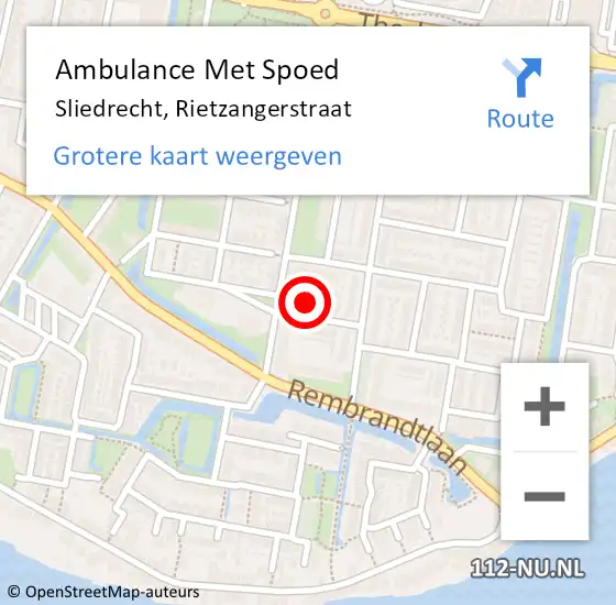 Locatie op kaart van de 112 melding: Ambulance Met Spoed Naar Sliedrecht, Rietzangerstraat op 27 november 2022 04:07