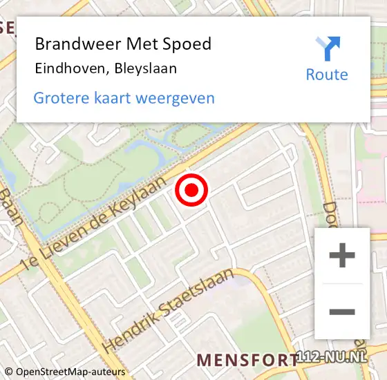 Locatie op kaart van de 112 melding: Brandweer Met Spoed Naar Eindhoven, Bleyslaan op 27 november 2022 08:16