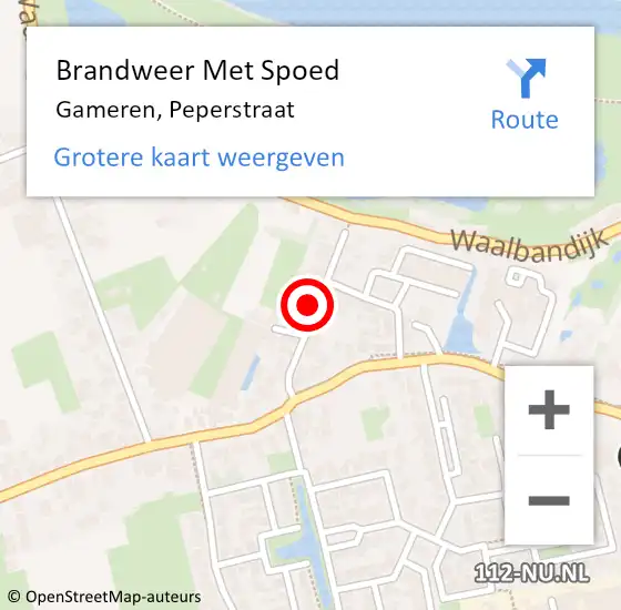 Locatie op kaart van de 112 melding: Brandweer Met Spoed Naar Gameren, Peperstraat op 27 november 2022 11:28