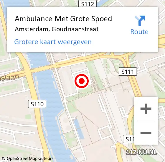 Locatie op kaart van de 112 melding: Ambulance Met Grote Spoed Naar Amsterdam, Goudriaanstraat op 27 november 2022 16:42