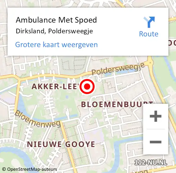 Locatie op kaart van de 112 melding: Ambulance Met Spoed Naar Dirksland, Poldersweegje op 27 november 2022 19:06