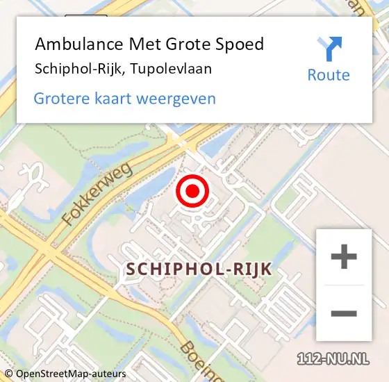 Locatie op kaart van de 112 melding: Ambulance Met Grote Spoed Naar Schiphol-Rijk, Tupolevlaan op 27 november 2022 21:10