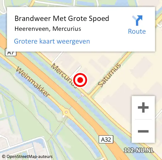 Locatie op kaart van de 112 melding: Brandweer Met Grote Spoed Naar Heerenveen, Mercurius op 27 november 2022 21:12