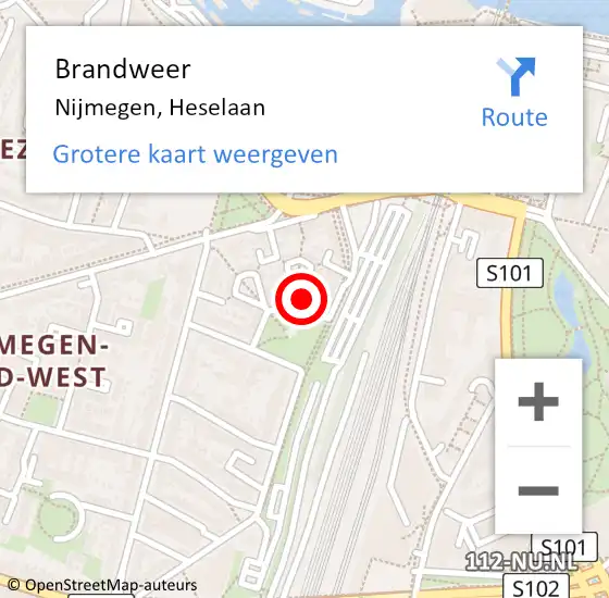 Locatie op kaart van de 112 melding: Brandweer Nijmegen, Heselaan op 27 november 2022 22:05
