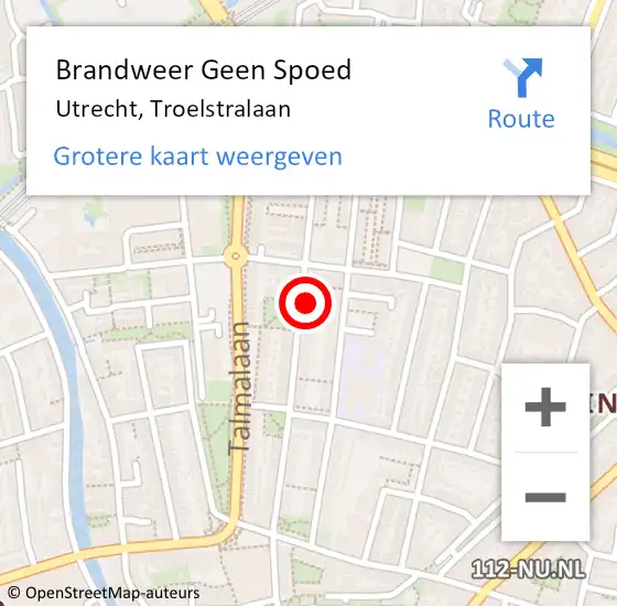 Locatie op kaart van de 112 melding: Brandweer Geen Spoed Naar Utrecht, Troelstralaan op 27 november 2022 22:16