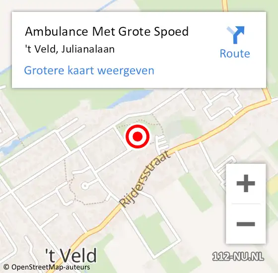 Locatie op kaart van de 112 melding: Ambulance Met Grote Spoed Naar 't Veld, Julianalaan op 28 november 2022 02:24