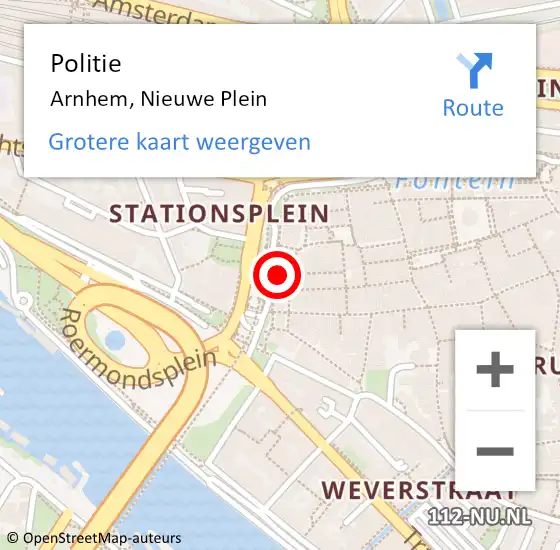 Locatie op kaart van de 112 melding: Politie Arnhem, Nieuwe Plein op 28 november 2022 06:44