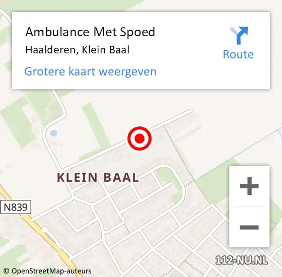 Locatie op kaart van de 112 melding: Ambulance Met Spoed Naar Haalderen, Klein Baal op 28 november 2022 08:13