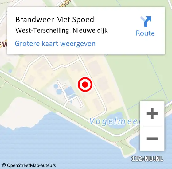 Locatie op kaart van de 112 melding: Brandweer Met Spoed Naar West-Terschelling, Nieuwe dijk op 28 november 2022 10:10