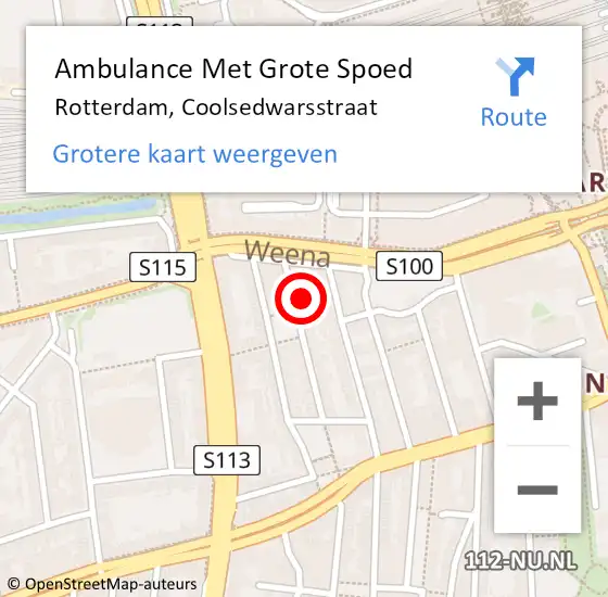 Locatie op kaart van de 112 melding: Ambulance Met Grote Spoed Naar Rotterdam, Coolsedwarsstraat op 28 november 2022 10:20