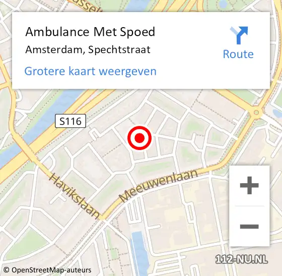 Locatie op kaart van de 112 melding: Ambulance Met Spoed Naar Amsterdam, Spechtstraat op 28 november 2022 10:27
