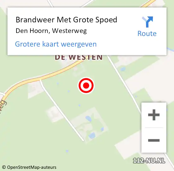 Locatie op kaart van de 112 melding: Brandweer Met Grote Spoed Naar Den Hoorn, Westerweg op 28 november 2022 12:25