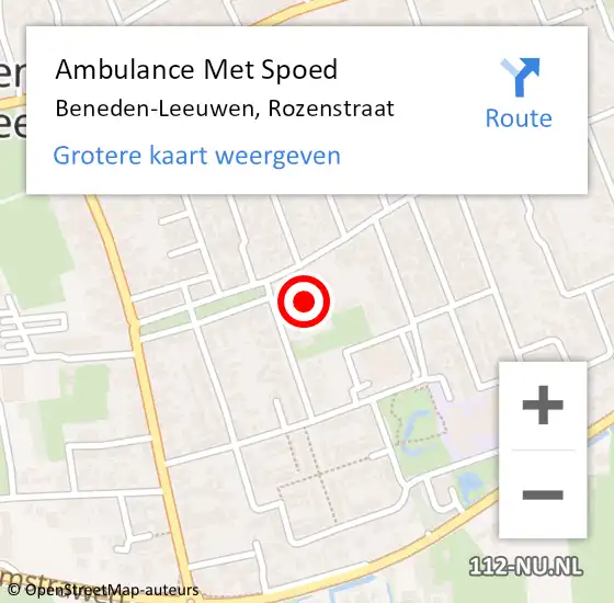 Locatie op kaart van de 112 melding: Ambulance Met Spoed Naar Beneden-Leeuwen, Rozenstraat op 28 november 2022 13:28
