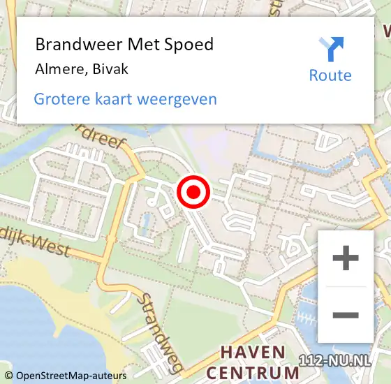 Locatie op kaart van de 112 melding: Brandweer Met Spoed Naar Almere, Bivak op 28 november 2022 14:47