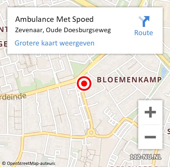 Locatie op kaart van de 112 melding: Ambulance Met Spoed Naar Zevenaar, Oude Doesburgseweg op 28 november 2022 16:14